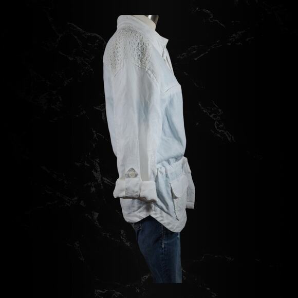Saint Tropez West White Eyelet Linen Button Cinch Waist Utility Jacket Sz Medium - Picture 13 of 16
